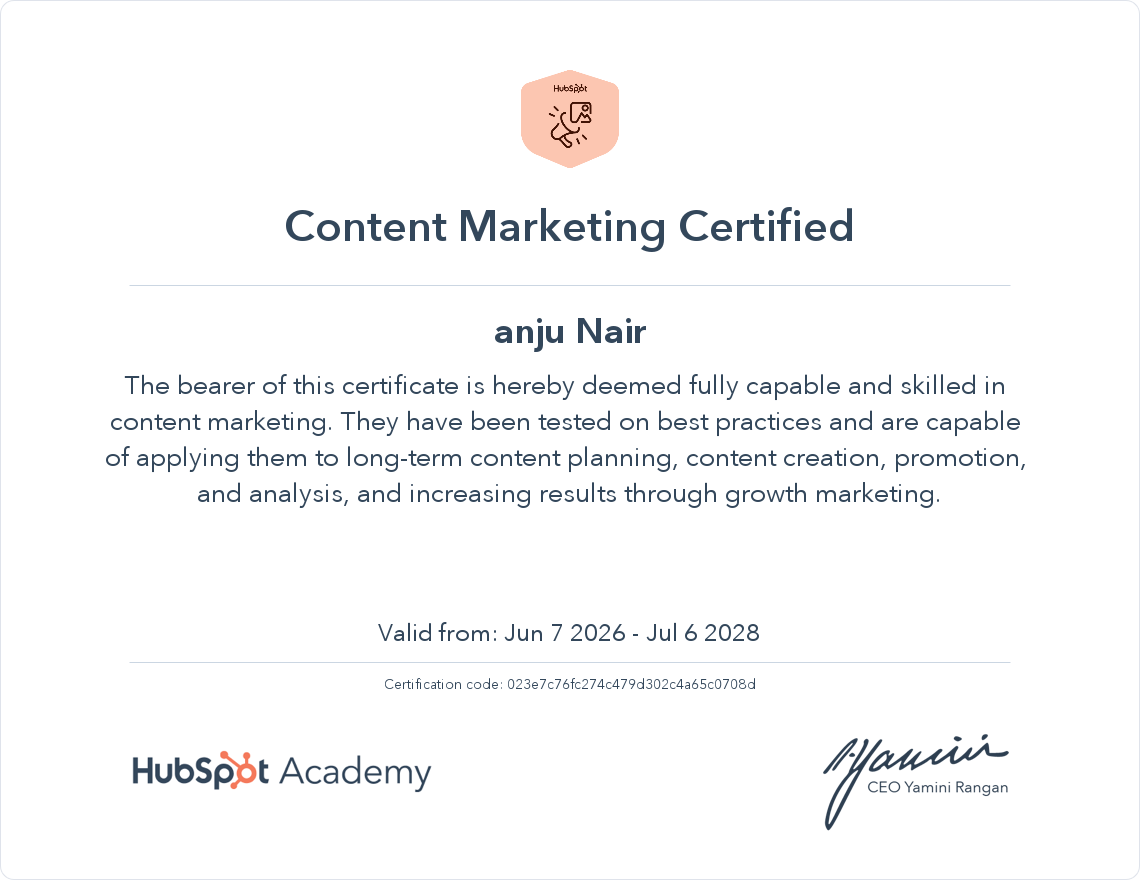 hubsport content marketing certification
